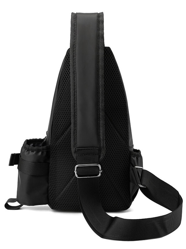 Back view of Sports Men's Multifunctional Crossbody Bag with USB-port, featuring comfortable arcuate shoulder strap and softback design.